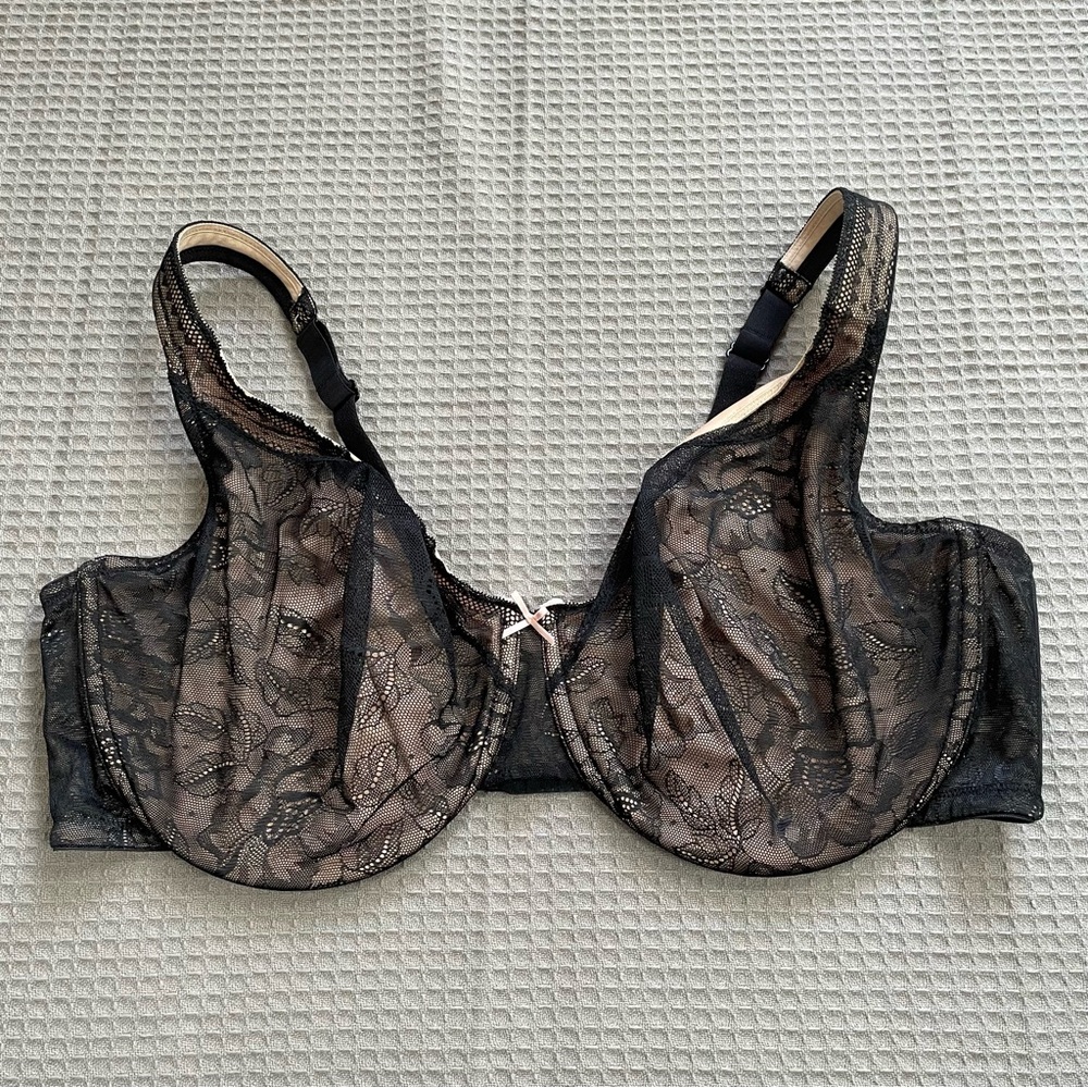 Cacique Bra 44DDD Modern Lace Covered Unlined Full Coverage Black